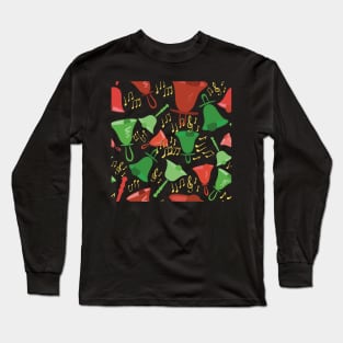 Christmas Colorful Handbells And Notes Holiday Pattern Long Sleeve T-Shirt